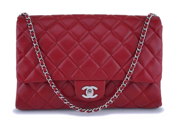 Chanel Red Caviar Classic Timeless Clutch Flap w Chain Bag SHW - Boutique Patina