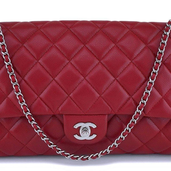 CHANEL Chain Clutch Shoulder Bag Patent Leather Red AP3354