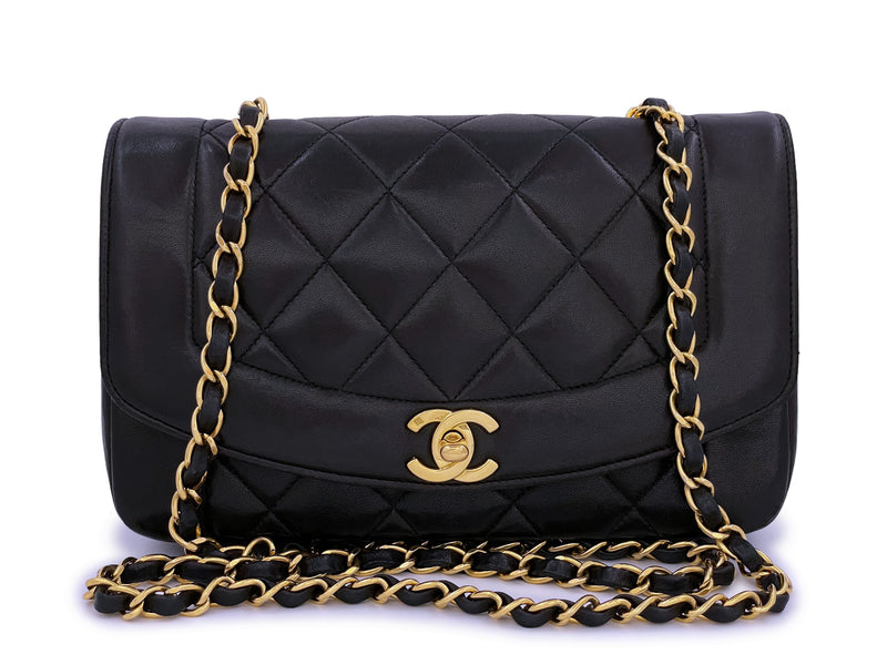 Chanel 1996 Vintage Black Small Diana Flap Bag 24k GHW Lambskin