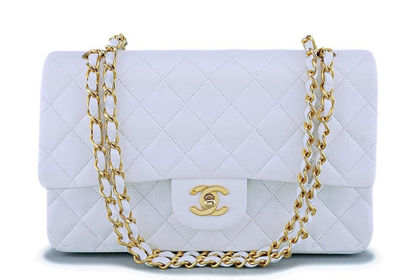 Chanel White Lambskin Medium Classic Double Flap Bag 24k GHW - Boutique Patina