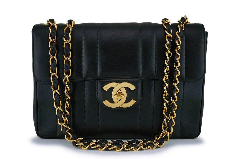Chanel Black Vintage Lambskin Mademoiselle Jumbo Classic Flap Bag 24k GHW - Boutique Patina