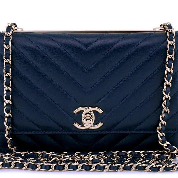 New 18P Chanel Navy Blue Rare Trendy CC Classic Wallet on Chain WOC Fl –  Boutique Patina