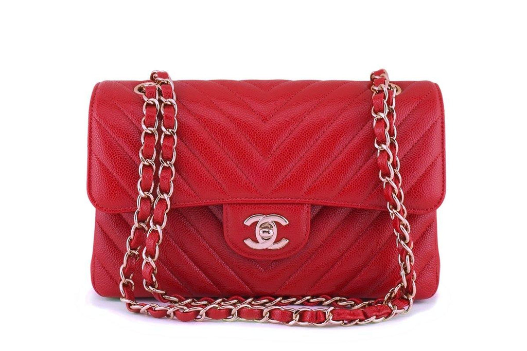 New 20B Chanel Red Caviar Chevron Small Classic Double Flap Bag GHW –  Boutique Patina