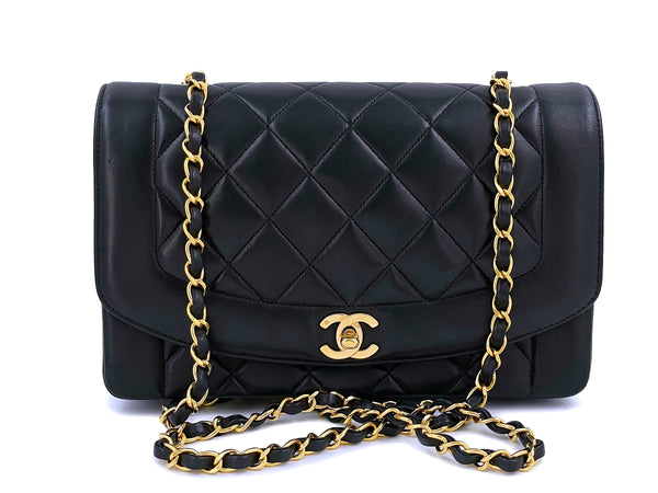 Chanel 1992 Vintage Black Medium Diana Flap Bag 24k GHW Lambskin - Boutique Patina