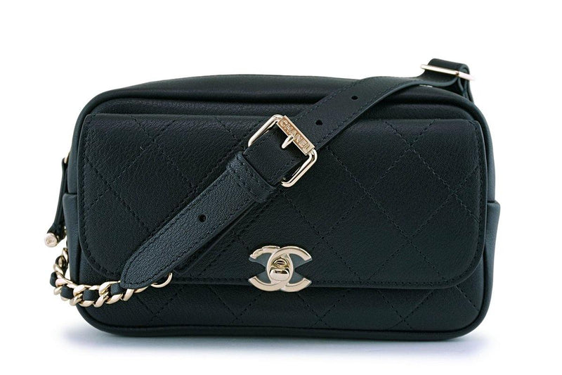 NIB 19C Chanel Black Flap-Camera Waist Belt Bag Fanny Pack GHW