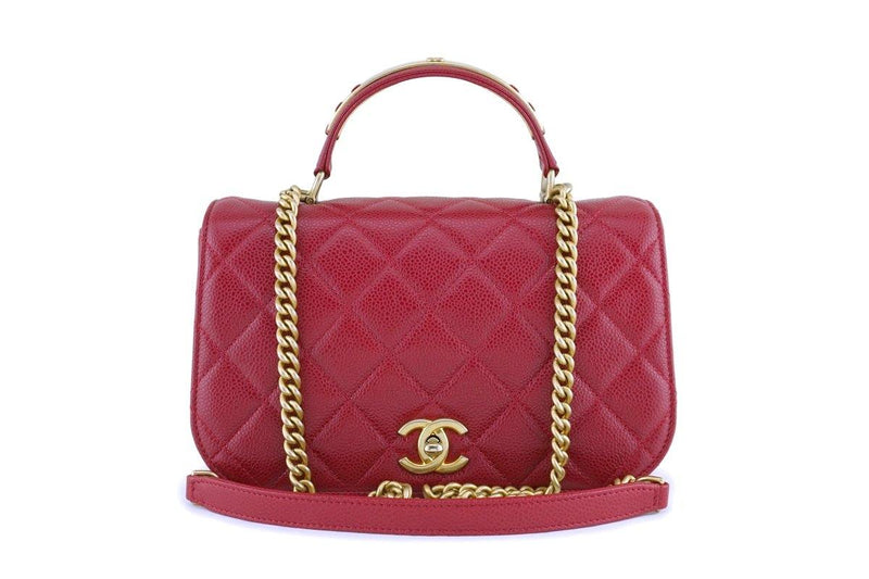 Chanel Red Caviar Classic Top Handle 2-way Shoulder Bag GHW