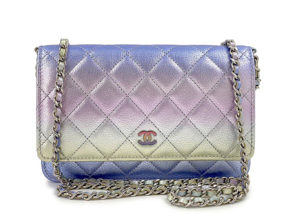 23S CHANEL Classic Flap Card Holder Wallet Pink Ombre Pearl LGHW