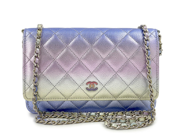 NIB 21K Chanel Iridescent Pink Purple Ombre Wallet on Chain WOC Flap Bag - Boutique Patina