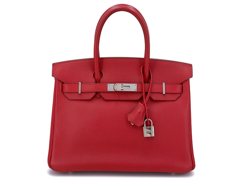 Hermes 30cm Rouge Garrance Red Evergrain Birkin Bag PHW