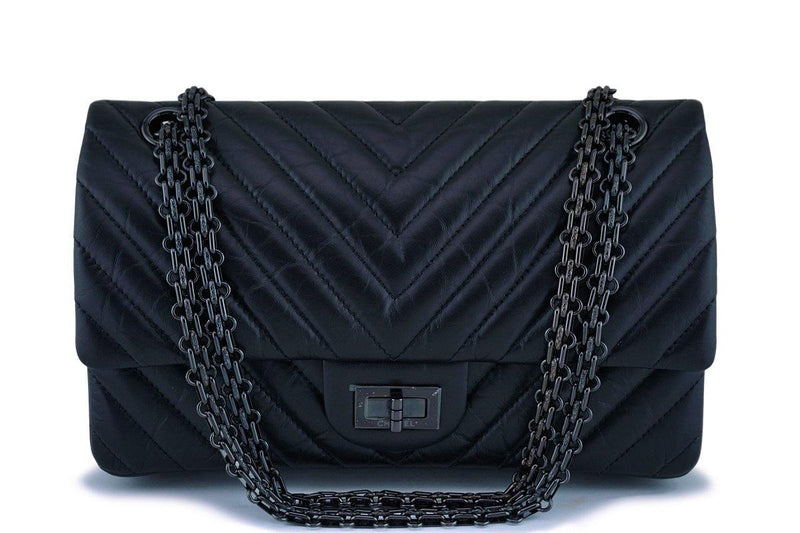 NIB 18K Chanel So Black Chevron Reissue 225 2.55 Classic Double Flap B –  Boutique Patina