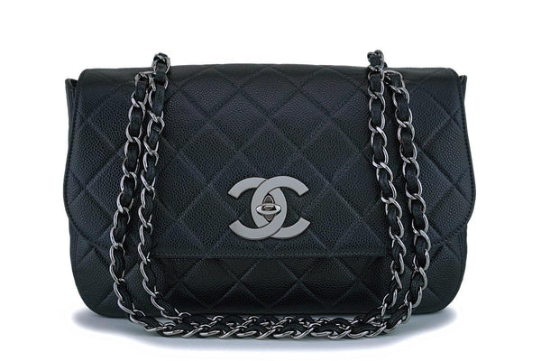 Rare Chanel Vintage Black Caviar Flap with Classic Jumbo CCs Bag RHW - Boutique Patina