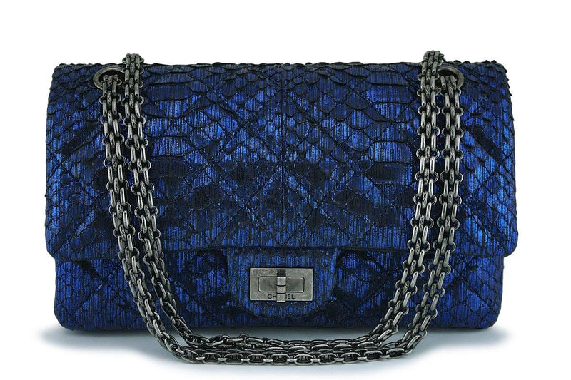 Chanel Limited Ed Blue Python 225 Small/Medium Reissue 2.55 Classic Flap Bag RHW - Boutique Patina