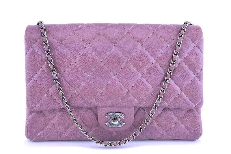 Chanel Mauve Pink-Violet Caviar Classic Timeless Clutch Flap w Chain Bag RHW - Boutique Patina