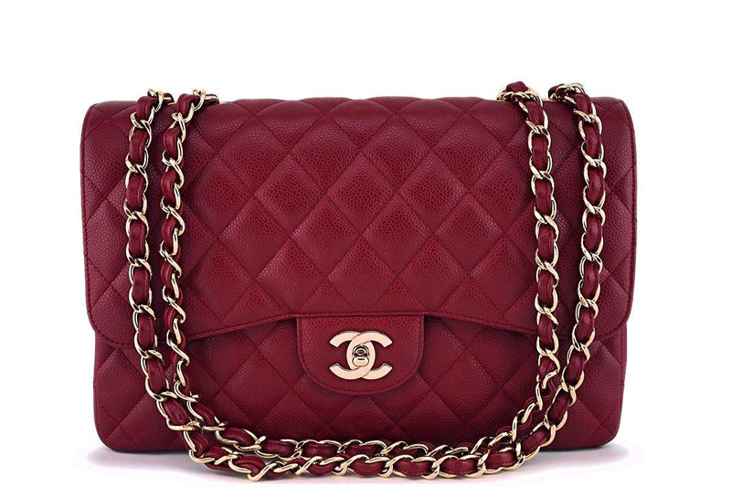 Chanel Burgundy Red Caviar Jumbo Classic Flap Bag GHW - Boutique Patina