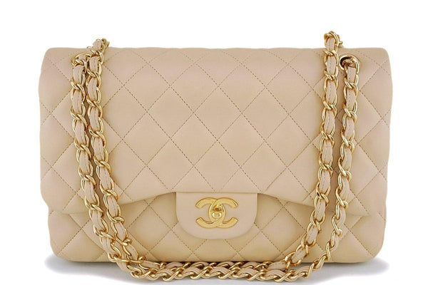Chanel Beige Clair Lambskin Jumbo Classic Double Flap Bag GHW - Boutique Patina
