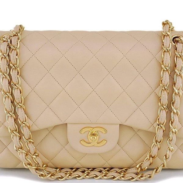 Chanel Beige Clair Lambskin Jumbo Classic Double Flap Bag GHW