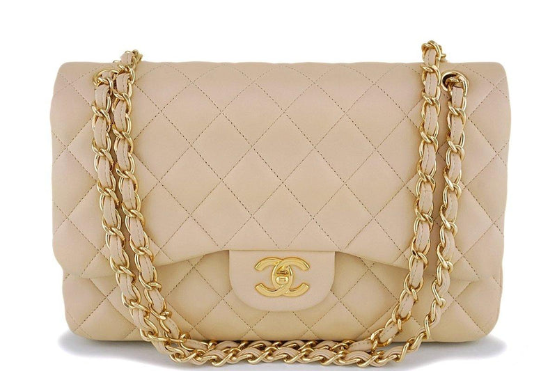Chanel Beige Lambskin Jumbo Classic Flap Bag GHW - AGL1382
