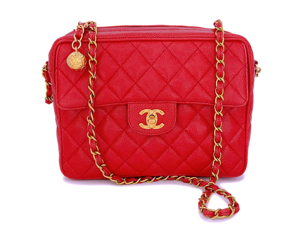 Chanel 1994 Vintage Red Caviar Small Flap Camera Case Bag 24k GHW