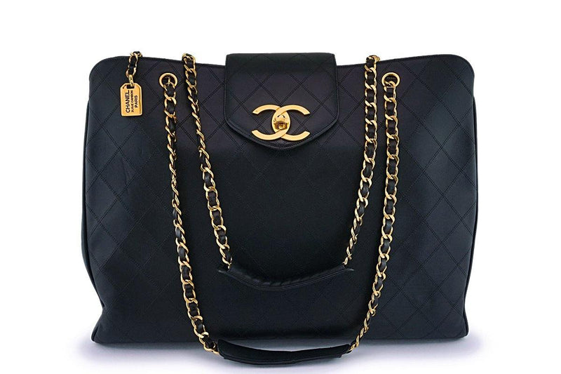 Chanel Vintage Black Weekender Supermodel XL Shopper Tote Bag 24k GHW - Boutique Patina