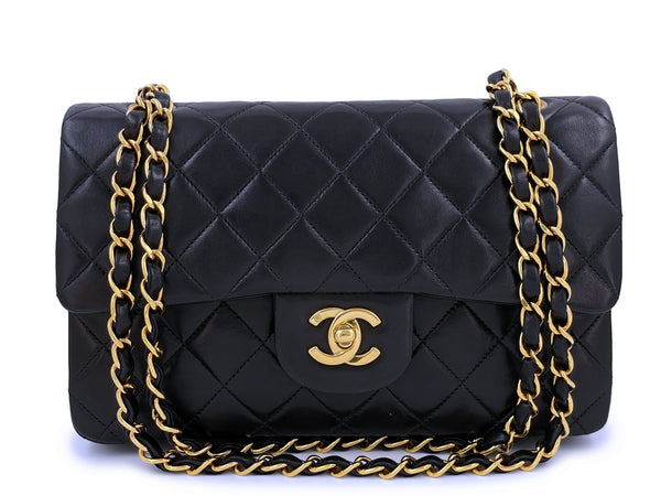 Chanel 1995 Vintage Black Small Classic Double Flap Bag 24k GHW Lambskin - Boutique Patina