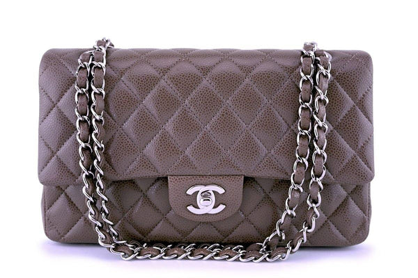 Chanel Taupe Beige Caviar Medium Classic Double Flap Bag SHW - Boutique Patina