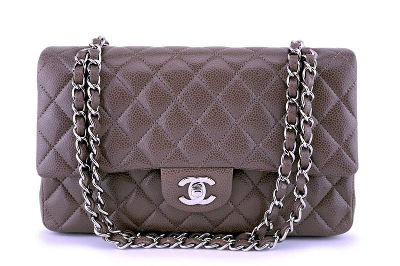 Chanel Taupe Beige Caviar Medium Classic Double Flap Bag SHW