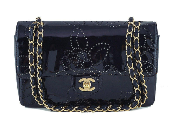 Chanel Black Patent Camelia Pattern Classic 2.55 Flap Bag - Boutique Patina