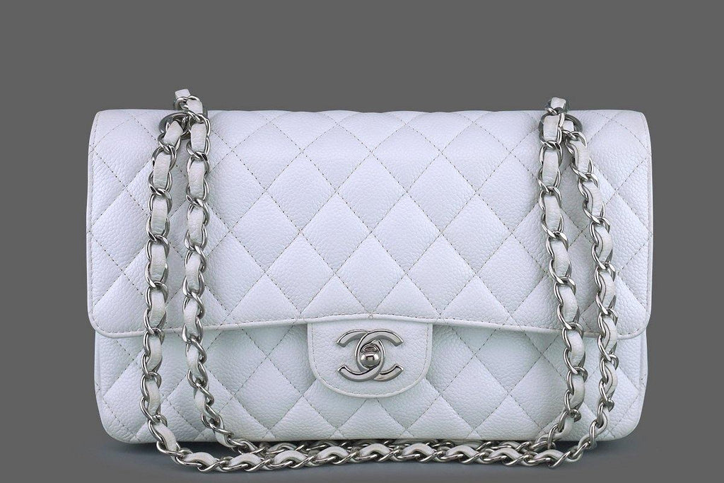 Chanel White Caviar Medium Classic 2.55 Double Flap Bag SHW