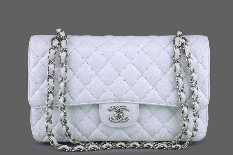 Chanel White Caviar Medium Classic 2.55 Double Flap Bag SHW - Boutique Patina