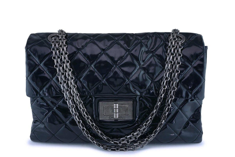 Rare Chanel Black Patent XXL Supermodel Reissue Flap Bag Weekender RHW - Boutique Patina