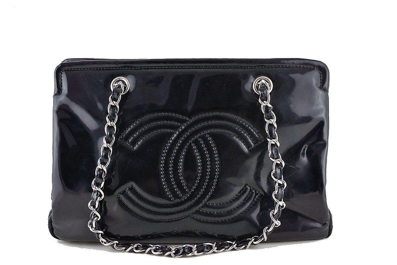 Chanel Black Patent Logo Grand Shopper Style Tote GST Bag - Boutique Patina