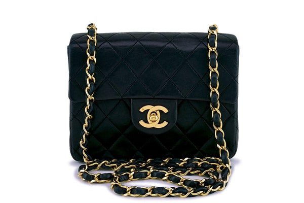 Chanel Black Classic Quilted Square Mini 2.55 Flap Bag 24k Gold Plated - Boutique Patina