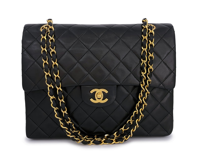 Chanel 1987 Vintage Black Tall Medium Classic Double Flap Bag 24k