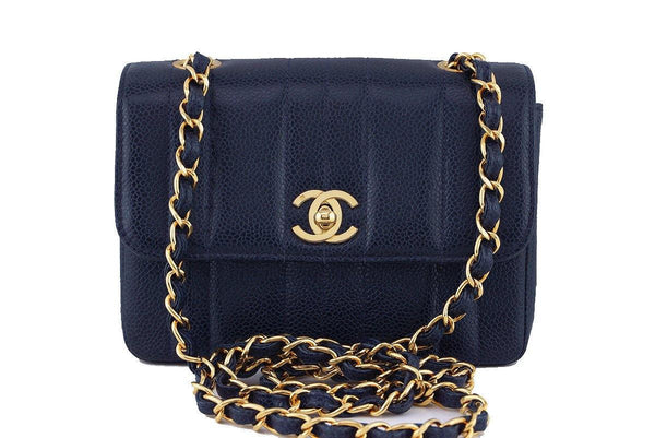 Chanel Vintage Caviar Navy Blue Mademoiselle Classic Mini Flap Bag - Boutique Patina