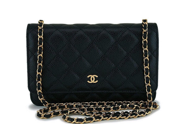 CHANEL Caviar Quilted CC Filigree Wallet On Chain WOC Beige Black