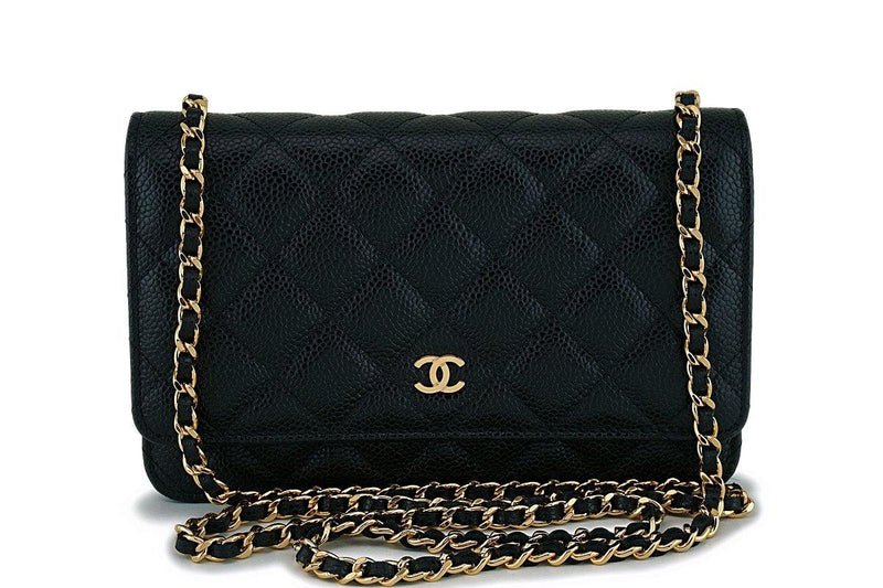 NIB Chanel Black Caviar Classic Wallet on Chain WOC Flap Bag GHW