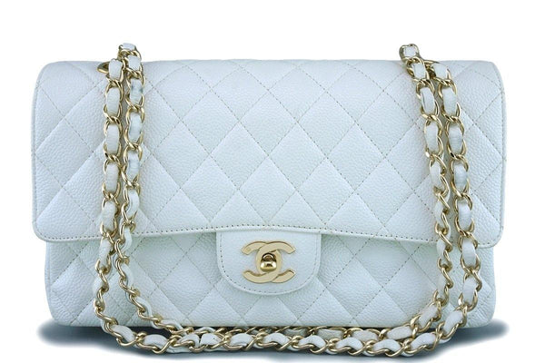 Chanel White Caviar Medium Classic 2.55 Double Flap Bag 18k GHW - Boutique Patina