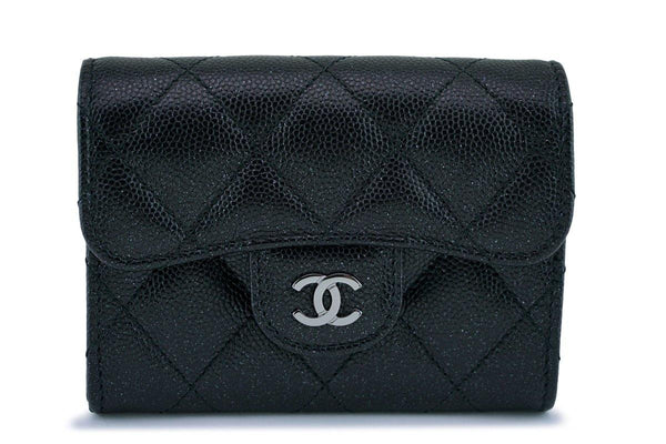 New Chanel Medium Iridescent Black Caviar Card Holder Wallet Case - Boutique Patina