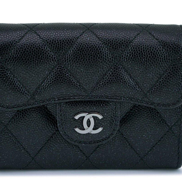 New Chanel Medium Iridescent Black Caviar Card Holder Wallet Case