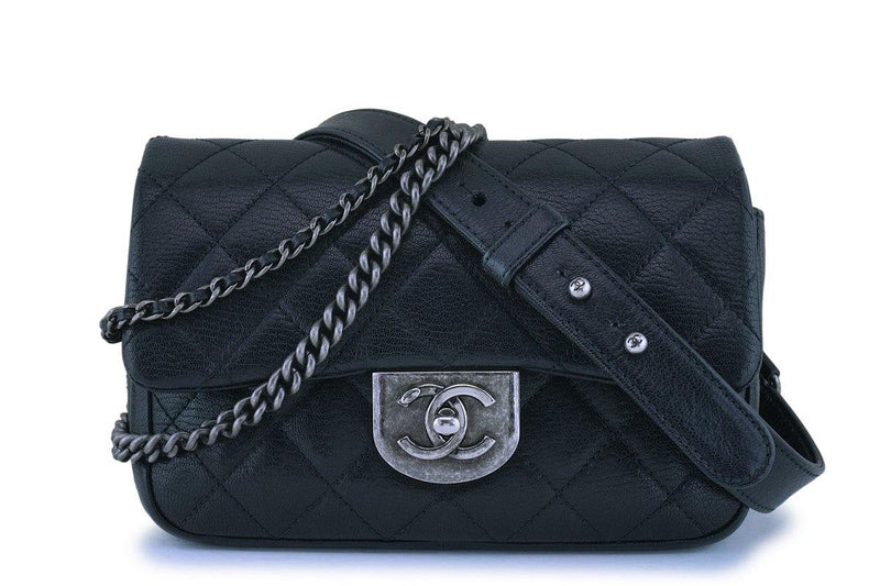 Chanel Black Grained Small Double Carry Classic Flap Bag - Boutique Patina