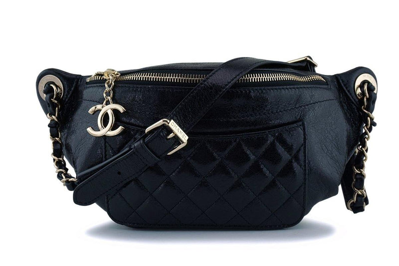 Chanel Black Glazed Calfskin Pocket Banane Fanny Pack Belt Bum