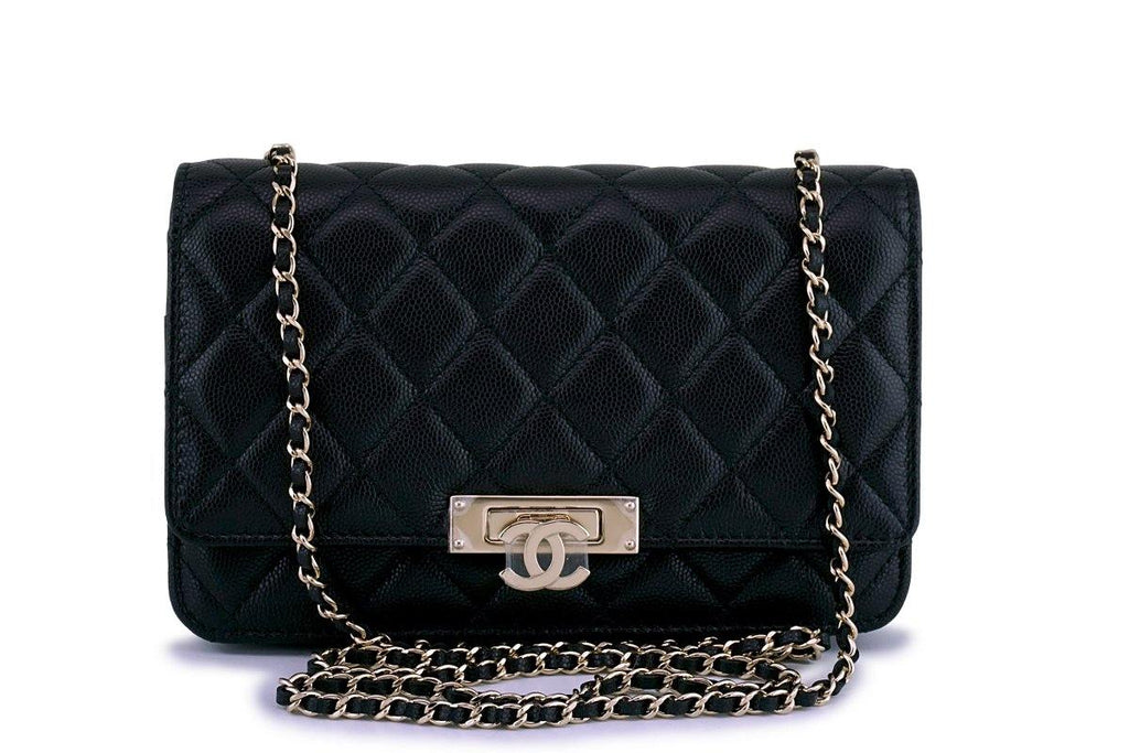New Chanel Black Caviar Golden Class Classic Wallet on Chain