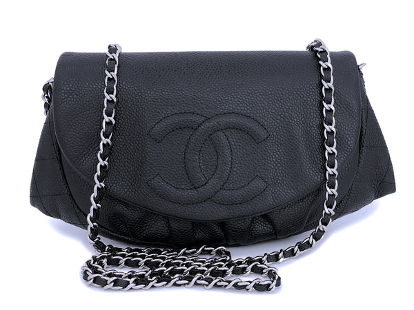 Chanel Black Caviar Half Moon Wallet on Chain WOC Flap Bag SHW - Boutique Patina