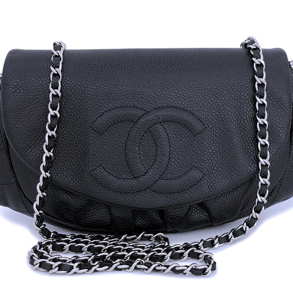 Chanel Beige Clair Caviar Half Moon WOC Wallet on Chain Flap Bag