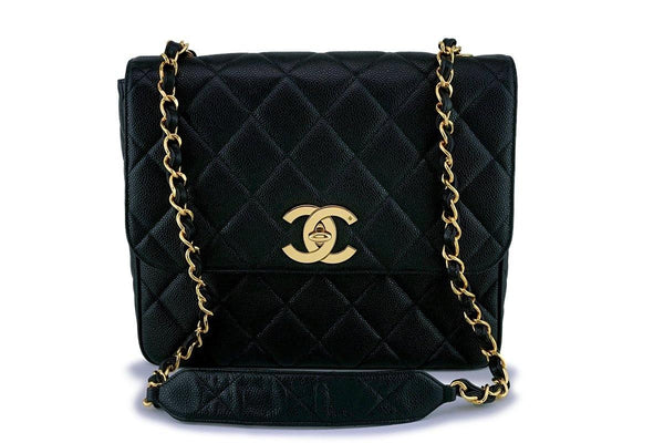 Rare Chanel Vintage Caviar Large/Jumbo Square Classic Flap Bag 24k GHW - Boutique Patina