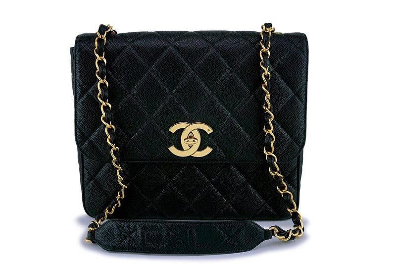 Rare Chanel Vintage Caviar Large/Jumbo Square Classic Flap Bag 24k