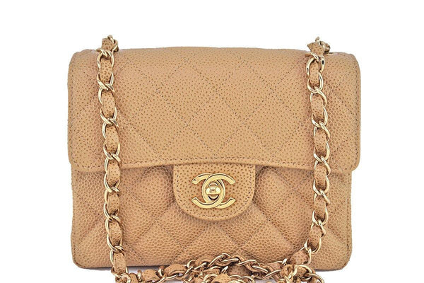 Chanel Camel Beige Caviar Classic Quilted Square Mini 2.55 Flap Bag - Boutique Patina