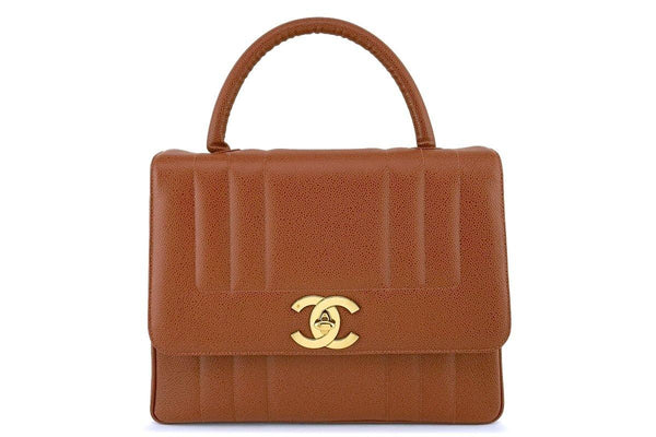 Chanel Vintage Camel Beige-Brown Mademoiselle Caviar Kelly Bag 24k GHW - Boutique Patina