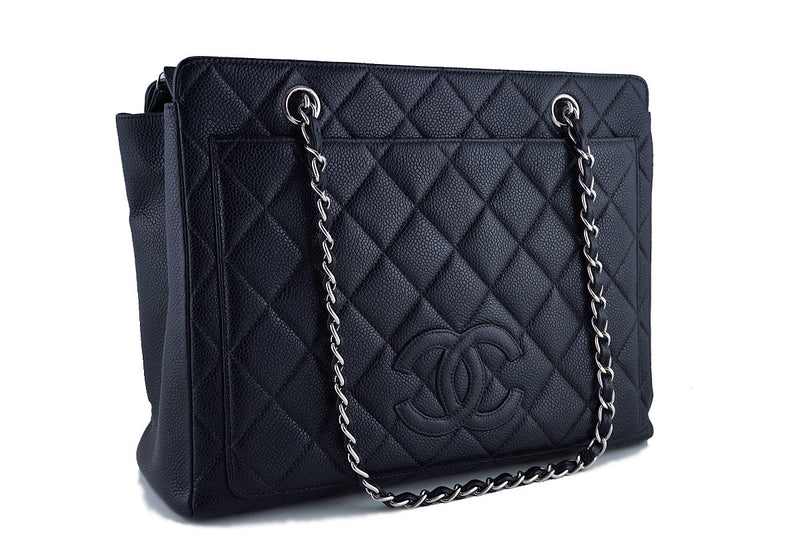 Chanel Black Caviar Timeless Logo Medium GST Shopper Tote Bag - Boutique Patina