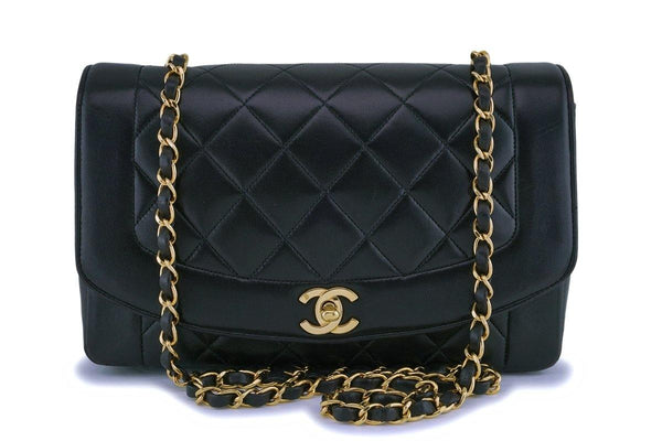 Chanel Black Vintage Lambskin Medium Diana Classic Flap Bag 24k GHW - Boutique Patina